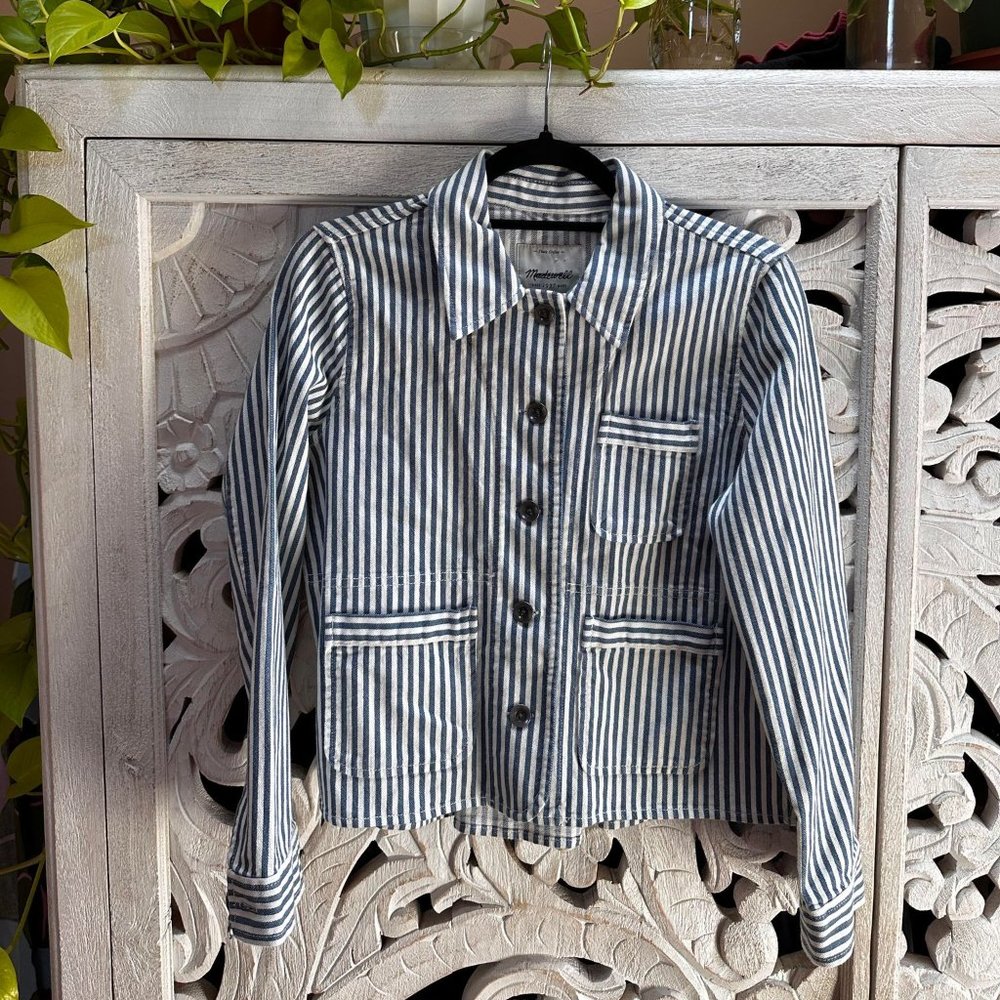 Madewell Shrunken Work Wear Denim Jacket in Poppy Stripe NWOT